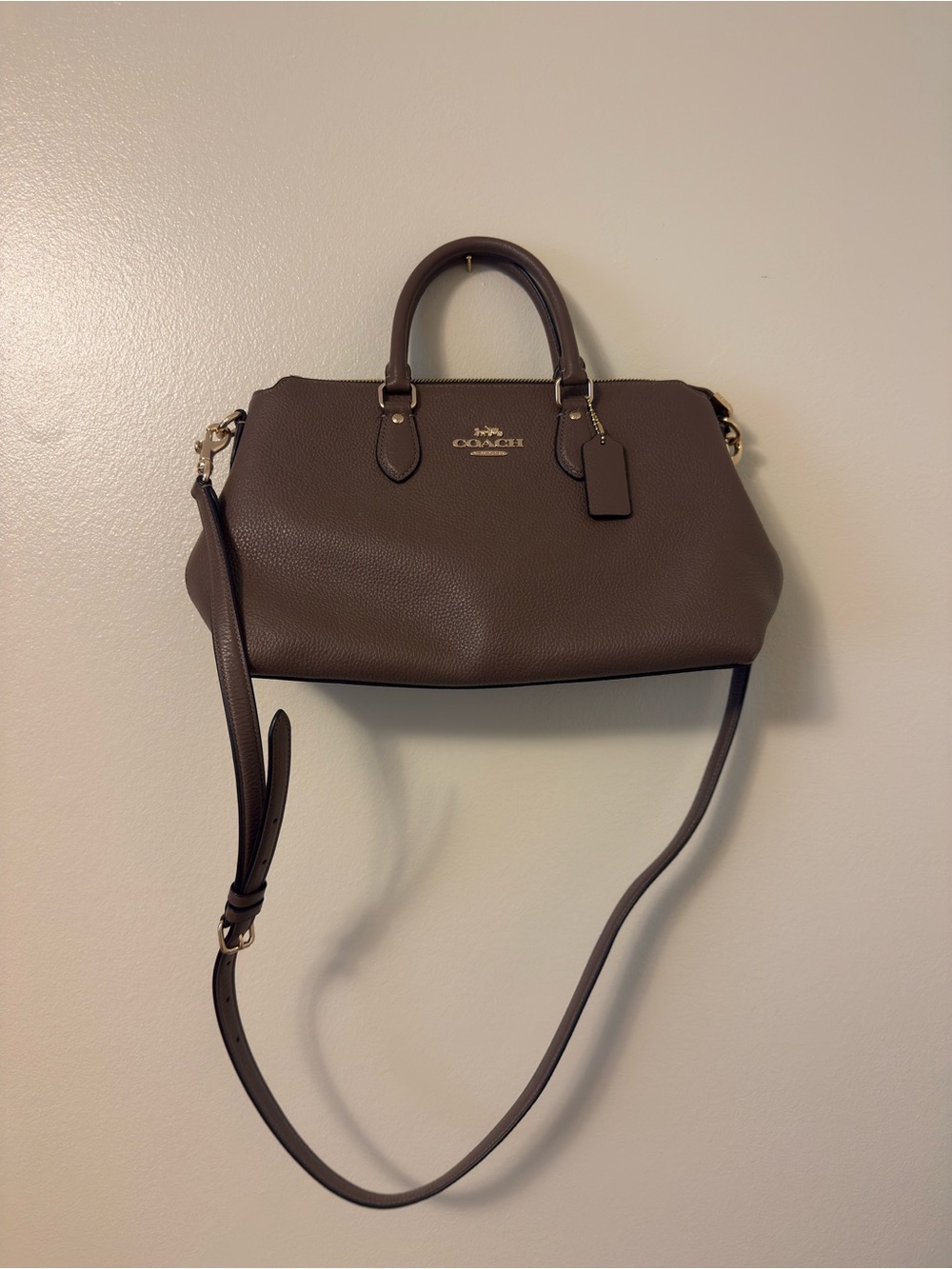 Coach Taupe Pebbled Leather Satchel with Crossbody Strap